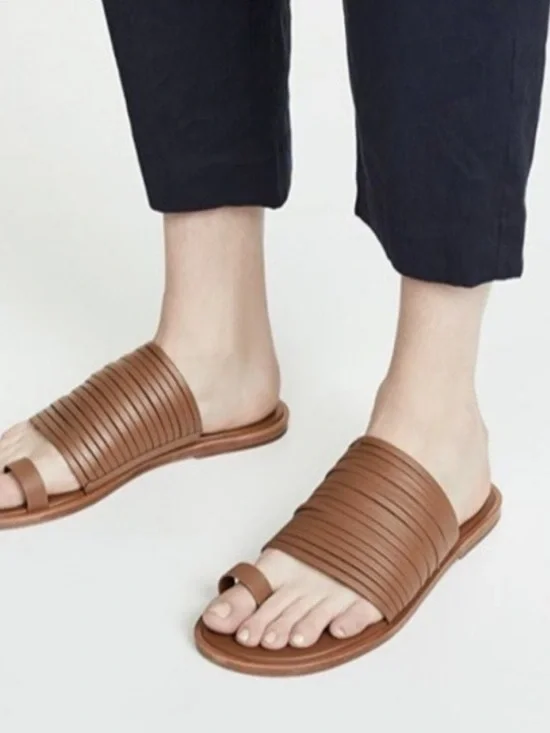 Vince Women's Penrose Toe Ring Slide Sandals Shoes Brown Leather Sz 8 - Picture 3 of 9